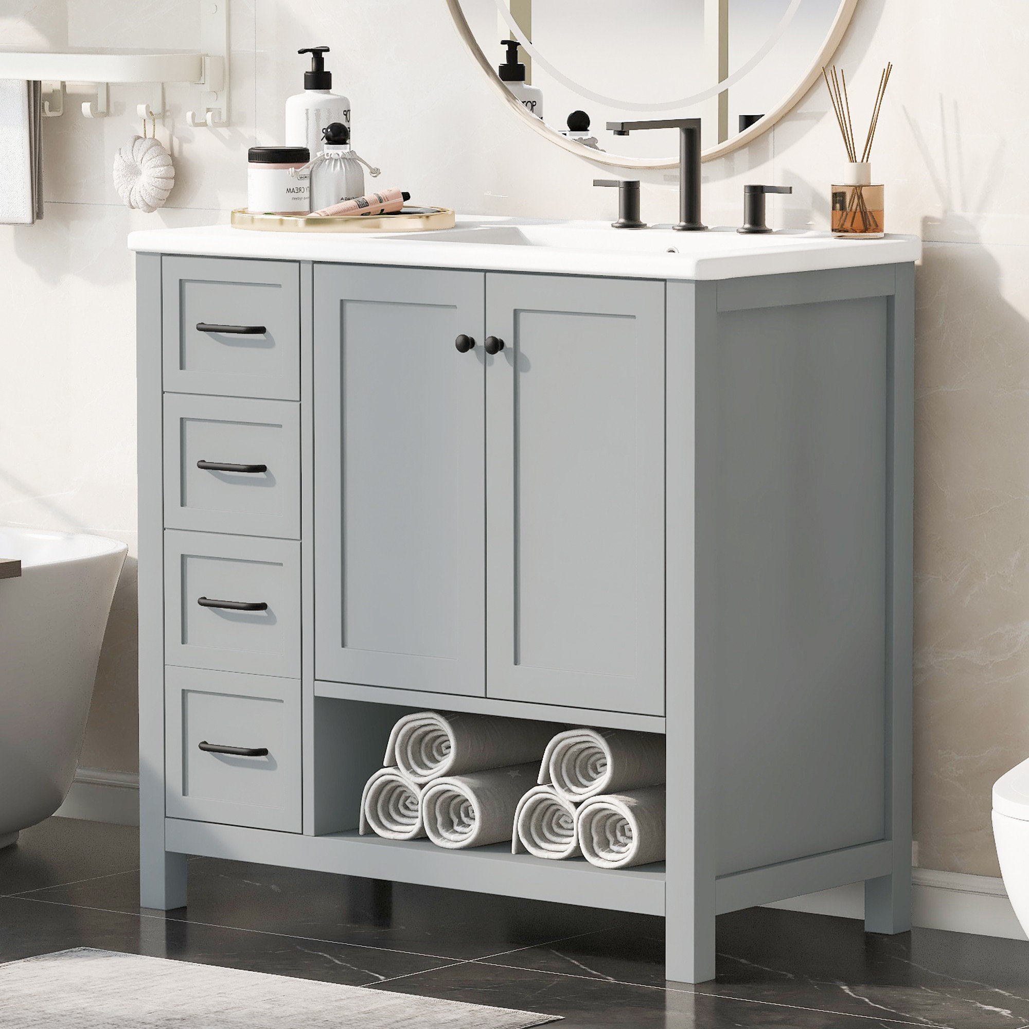 Lark Manor 36" Freestanding Single Bathroom Vanity with Ceramic Sink ...